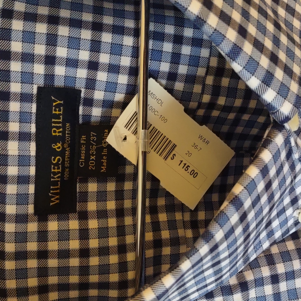 Wilkes & Riley | Supima Cotton Blue Plaid 20 X 36/37 NWT - Picture 4 of 5